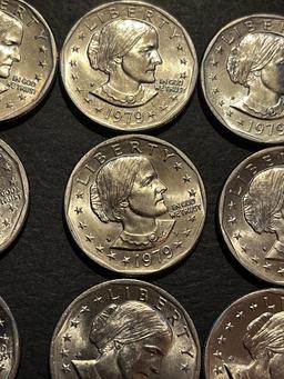 12 Susan B. Anthony Dollar Coins. 1979p