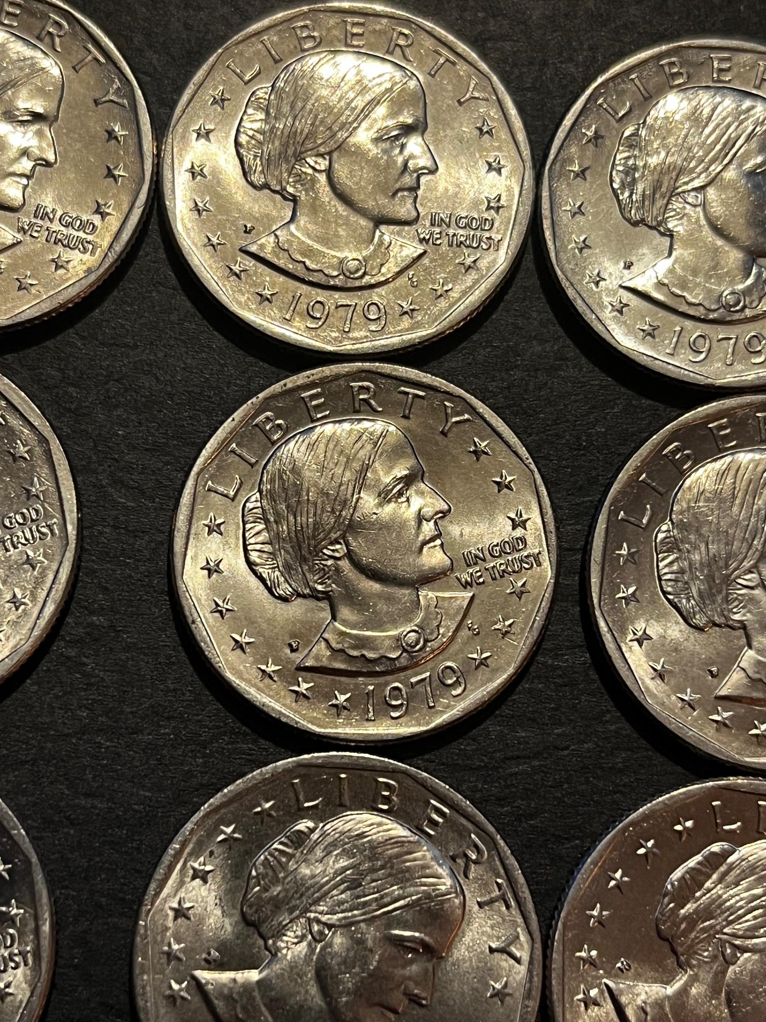 12 Susan B. Anthony Dollar Coins. 1979p