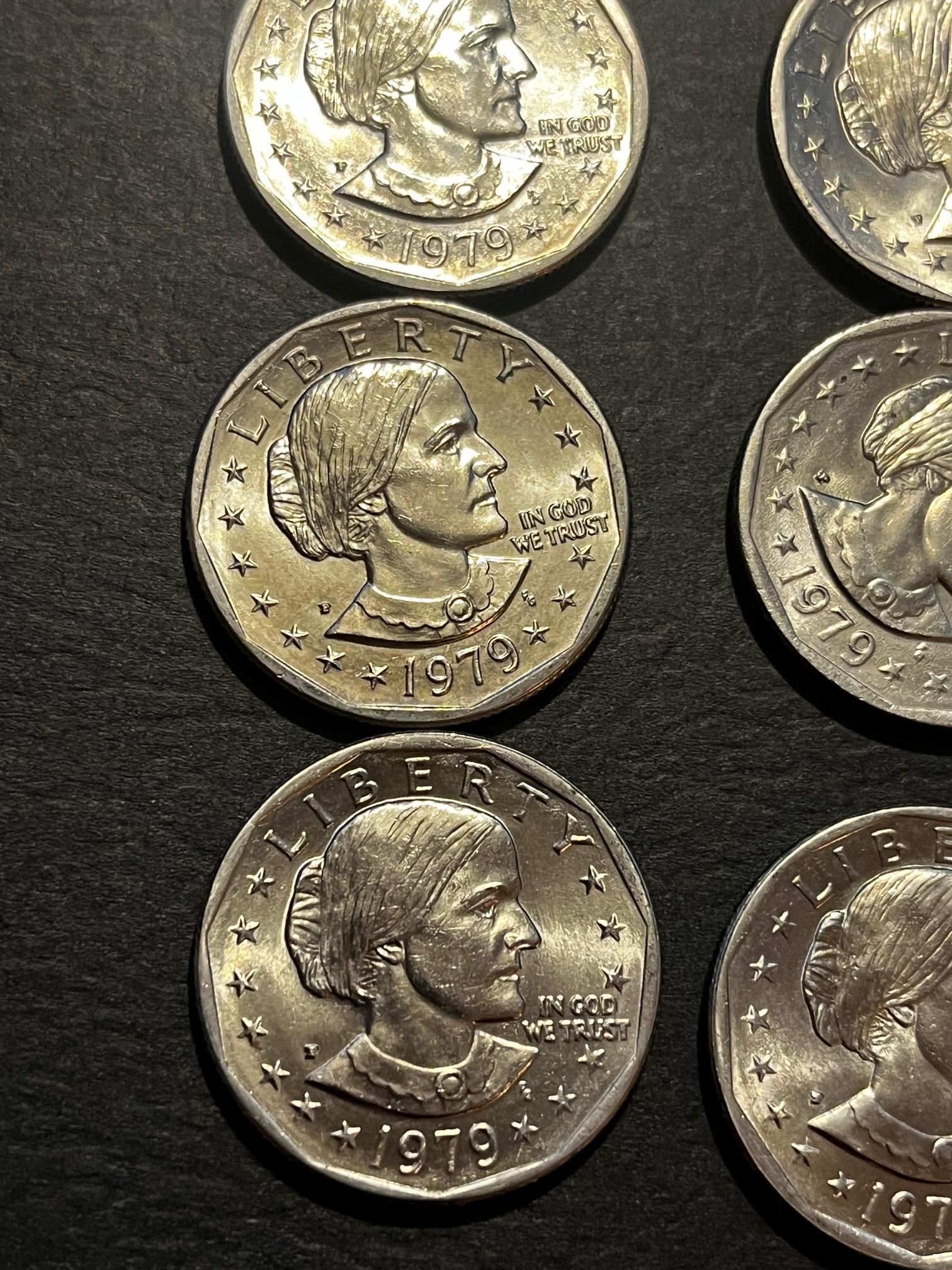 12 Susan B. Anthony Dollar Coins. 1979p