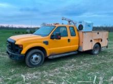 2008 FORD F350 EXTENDED CAB MECHANIC SERVICE TRUCK WITH CRANE.