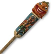 Antique German Terracotta and Wooden Noisemaker in Original Wrapping