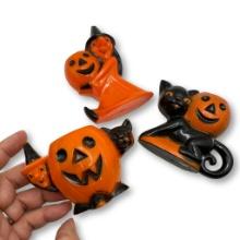 2 Vintage Rosbro Plastics with Plastic Pumpkin Halloween Candy Holders