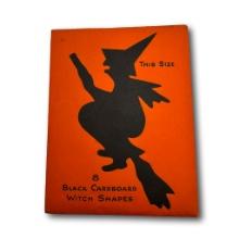 Lot of 8 Vintage Halloween Black Witch on Broom Cardboard Cutouts