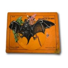 Antique Dennison Halloween Six Spooky Bat & Ghoul Decorative Cut-Outs circa 1920