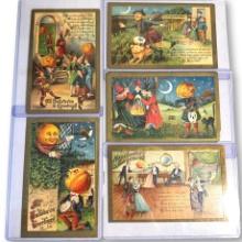 Five Antique 1910-1911 Embossed Printed in Germany by GDD Halloween Post Cards