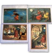 Lot of 4 Antique Early 1900's Tuck's Witch Embossed Halloween Post Cards
