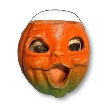 Vintage Halloween Pulp Paper Mache Baby Face Pumpkin Jack-O-Lantern