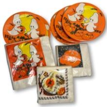 Lot of Vintage Halloween Party Paper Napkins and Plates