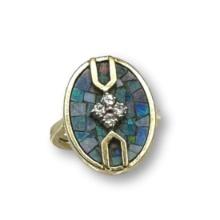 Modernist Opal and Diamond 14K Gold Ring