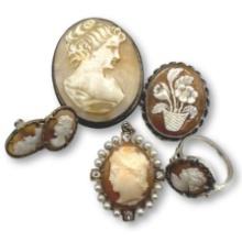 Vintage Cameo Collection Including 14K with Diamonds