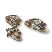 Delicate Vintage Diamond and Ruby Earrings and Ring