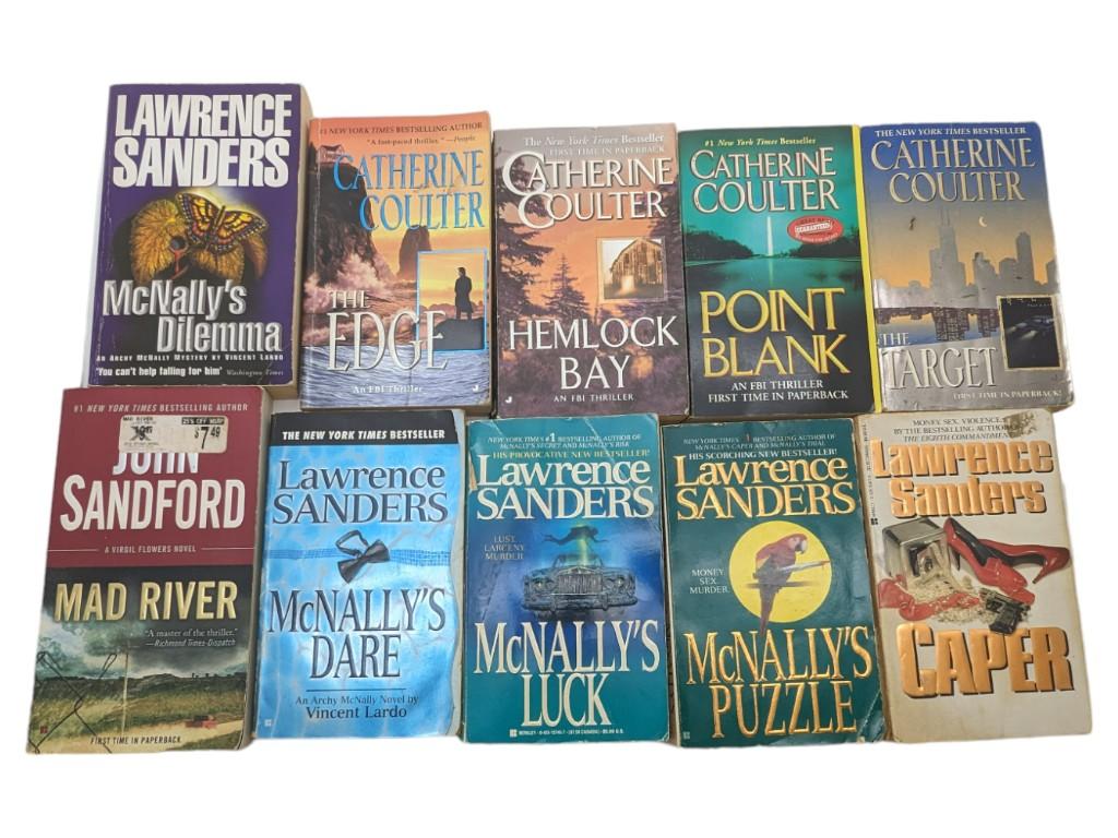 Lot of 10 Paperback Books - Catherine Coulter, Lawrence Sanders, etc