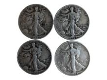 Lot of 4 Walking Liberty Half Dollars - 1941. 1942, 1943 & 1944-D