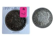 Lot of 2 Morgan Silver Dollars - 1881-O & 1882