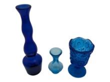 Lot of 3 Blue Glass Vases