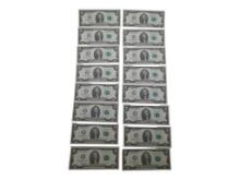 Lot of 16 - 2017-A $2 Bills