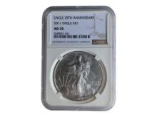 25th Anniversary 2011 Eagle Silver Dollar MS70