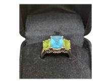 FEATURE 14KW White Gold Ladies Ring w/ Blue & Green Gemstones Stamped BH