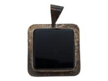 Sterling Silver Square Pendant with Black Gemstone - Stamped Mexico