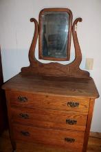 Antique Oak Chest of Drawers with Mirror
