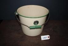 Enamel metal Bucket, green handle and lip