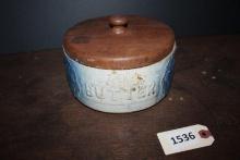 Butter crock with wooden lid, no handle