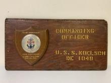 VINTAGE US NAVY USS KOELSH  NAVAL TRAING ACCADEMY DISPLAY PLAQUE