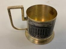 VINTAGE USSR SILVER AND GOLD TEA GLASS HOLDER PODSTAKANIK