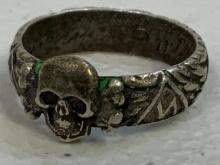 WWII GERMAN SILVER SS SCULL RING DEAT'S HEAD SS