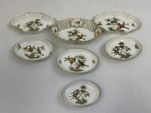 VINTAGE HUNGARIAN HEREND PORCELAIN "ROTHSCHILD BIRD" PLATES LOT OF 7