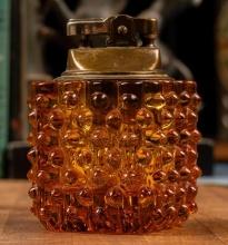 Vintage Tobacco Glass Hobnail Cube Lighter