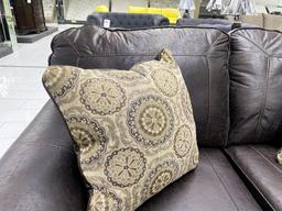 Brown fabric two-seater loveseat