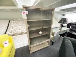 Wood China cabinet, with textured glass doors