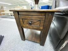 Rustic wood end table with drawer