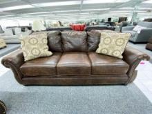 Brown fabric 3-seater sofa