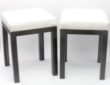 Leather Ostrich Cushion Metal Stools In The Style Of Edward Wormley