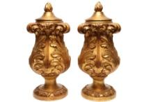 Pair Of Gold Painted Ceramic Urns. Made In Italy.