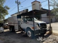 (Tampa, FL) Altec LRV58, Over-Center Bucket Truck mounted behind cab on 2012 Ford F750 Chipper Dump