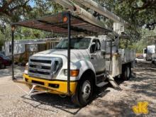 (Tampa, FL) Terex/HiRanger XT60, Over-Center Bucket Truck rear mounted on 2008 Ford F750 Flatbed/Uti