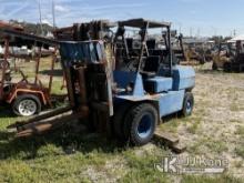 (Tampa, FL) 1998 Hyster HXL Rubber Tired Forklift Not Running, Condition Unknown, Rust Damage