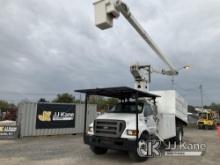 Altec LR7-60E70, Over-Center Elevator Bucket Truck mounted behind cab on 2015 Ford F750 Chipper Dump
