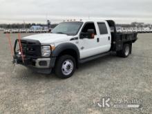 2016 Ford F550 4x4 Crew-Cab Flatbed/Stake Truck Duke Unit) (Runs & Moves) (Jump To Start