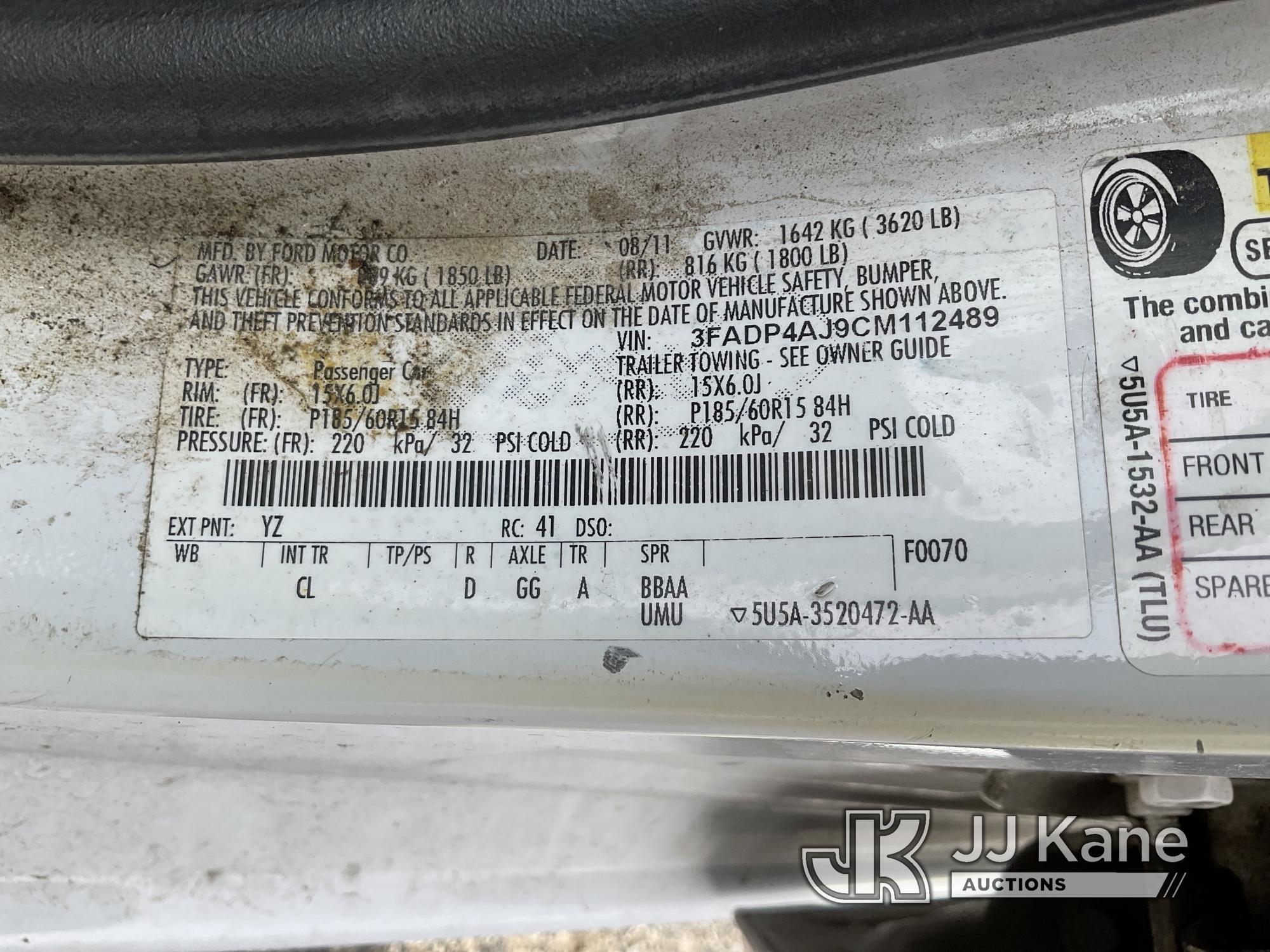 (South Beloit, IL) 2012 Ford Fiesta 4-Door Sedan Runs & Moves) (Body Damage) (Paint Damage) (Noise C