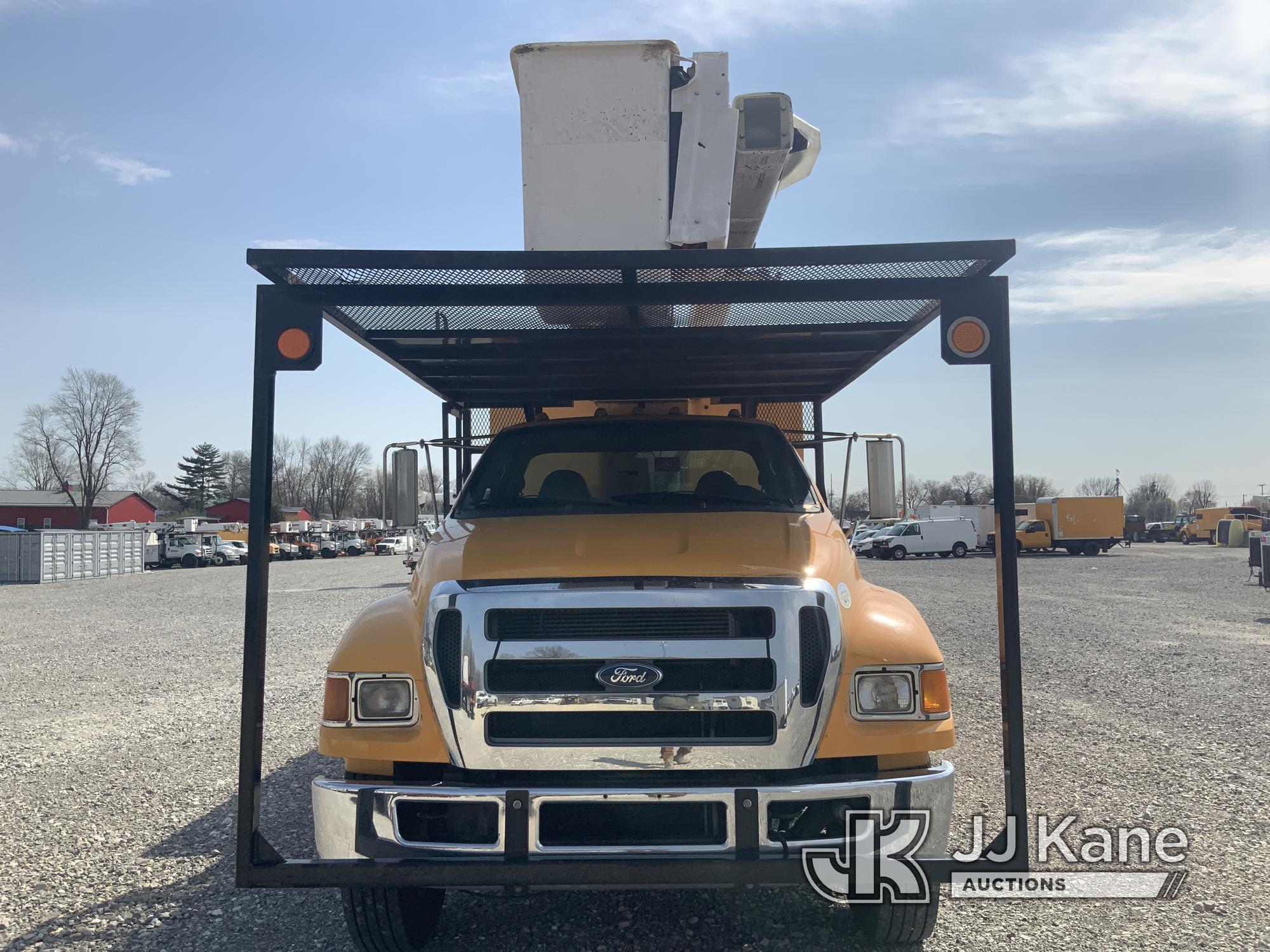 (Hawk Point, MO) HiRanger/Terex XT55, Over-Center Bucket Truck mounted behind cab on 2013 Ford F750