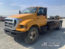 (Hawk Point, MO) 2013 Ford F750 Flatbed Truck Runs & Moves) (Check Engine Light On, Missing Headligh