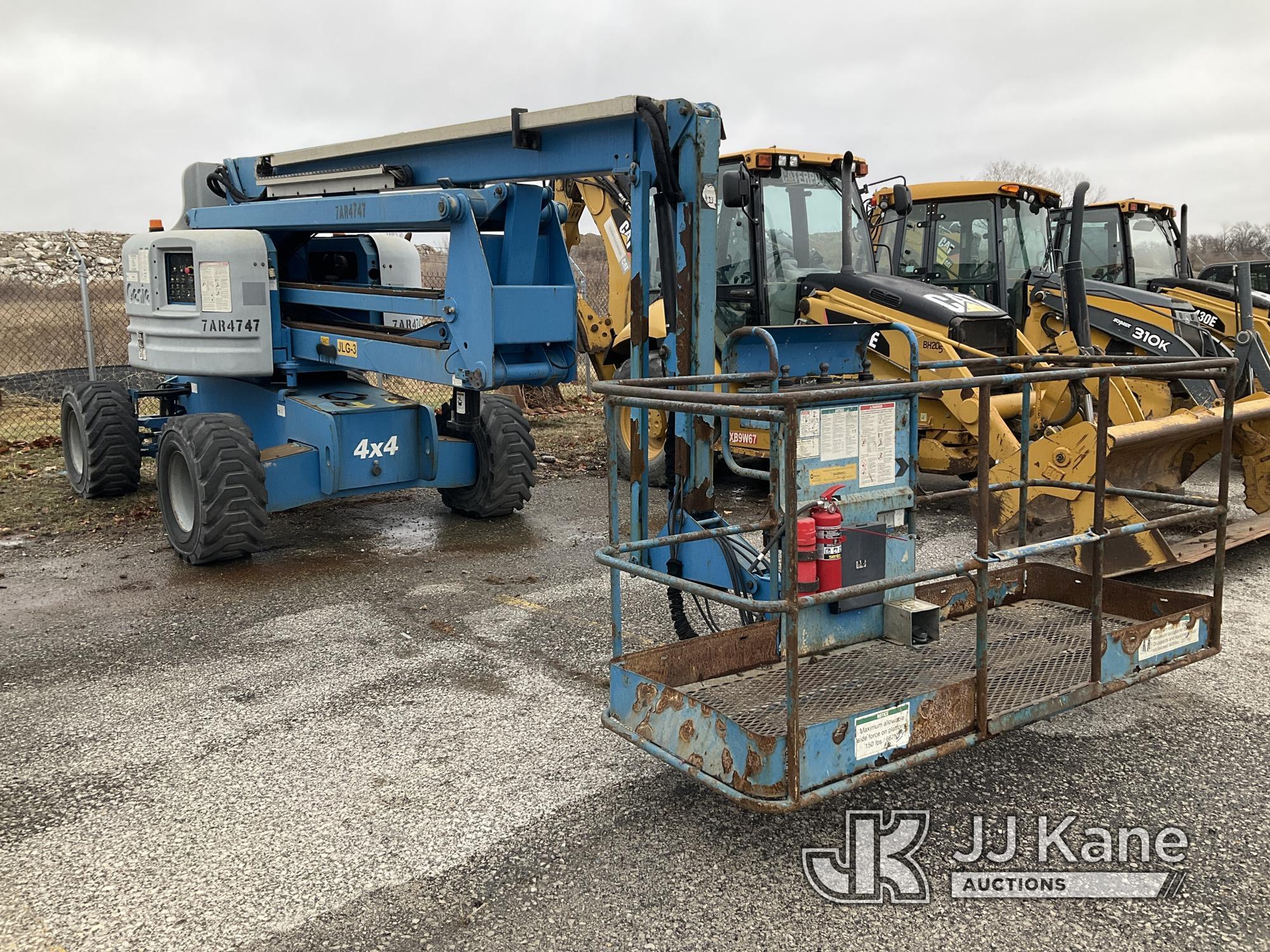 (Kansas City, MO) 2008 Genie Z60/34 Self-Propelled Manlift Runs Rough, Hard To Start, Moves & Operat