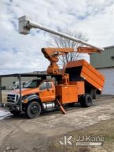 Altec LR760E70, Over-Center Elevator Bucket mounted behind cab on 2013 Ford F750 Chipper Dump Truck 