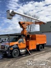 Altec LRV60E70, Over-Center Elevator Bucket mounted behind cab on 2011 Ford F750 Chipper Dump Truck 