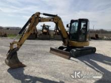 Caterpillar 305E2 Mini Hydraulic Excavator Runs & Operates) (Major Roof Damage and Busted Out Rear G