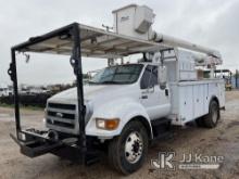 Altec AA755L, Bucket mounted behind cab on 2006 Ford F750 Utility Truck Runs & Moves) (Upper Boom In